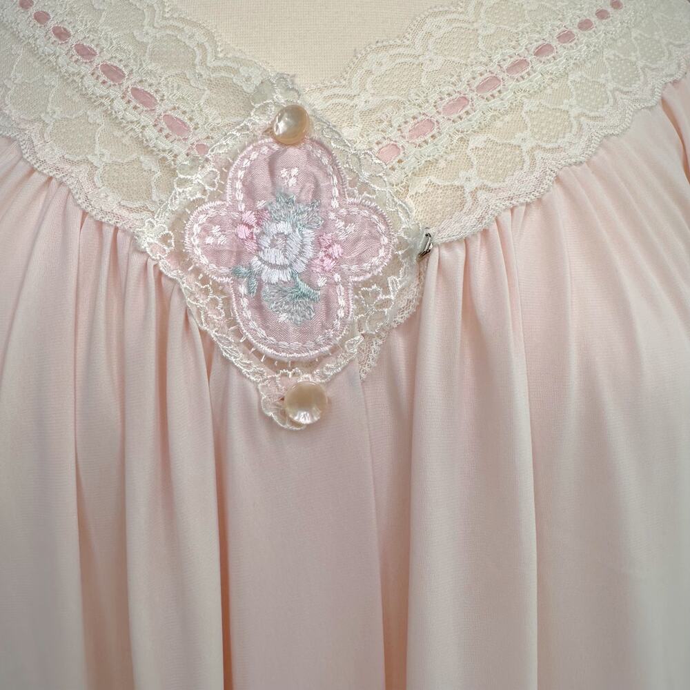 Vintage Shadowline Blush Pink Long Sleeve Nightgown Silky Robe Sz Large - Picture 7 of 10